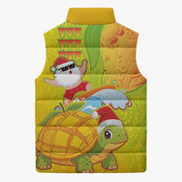 Hawaiian Mango Mele Kalikimaka Sleeveless Puffer Jacket Santa Claus Surfing with Turtle Mango Christmas LT03 - Polynesian Pride