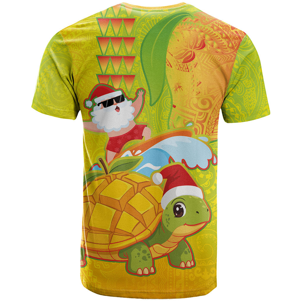 Hawaiian Mango Mele Kalikimaka T Shirt Santa Claus Surfing with Turtle Mango Christmas LT03 - Polynesian Pride