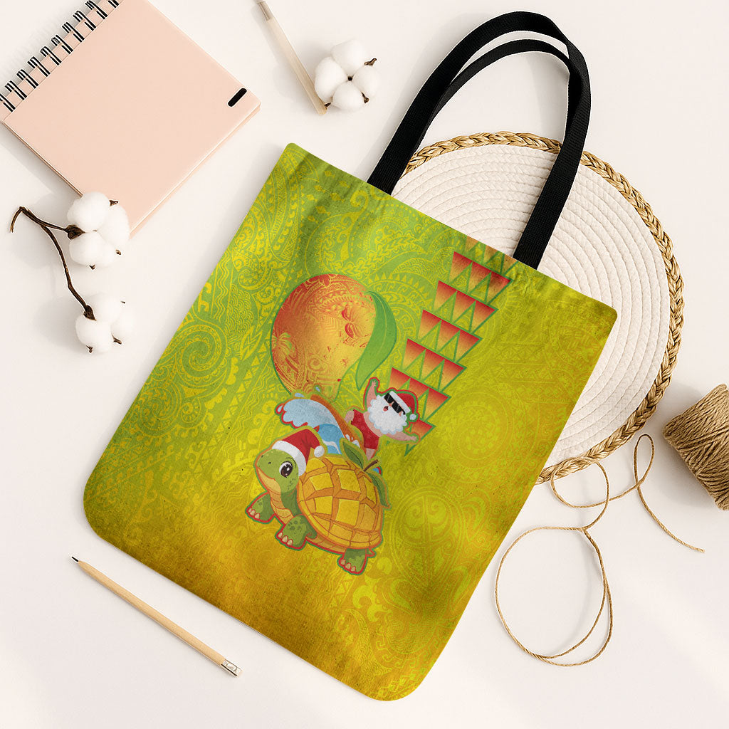 Hawaiian Mango Mele Kalikimaka Tote Bag Santa Claus Surfing with Turtle Mango Christmas LT03 Black Strap One Size Multicolor - Polynesian Pride
