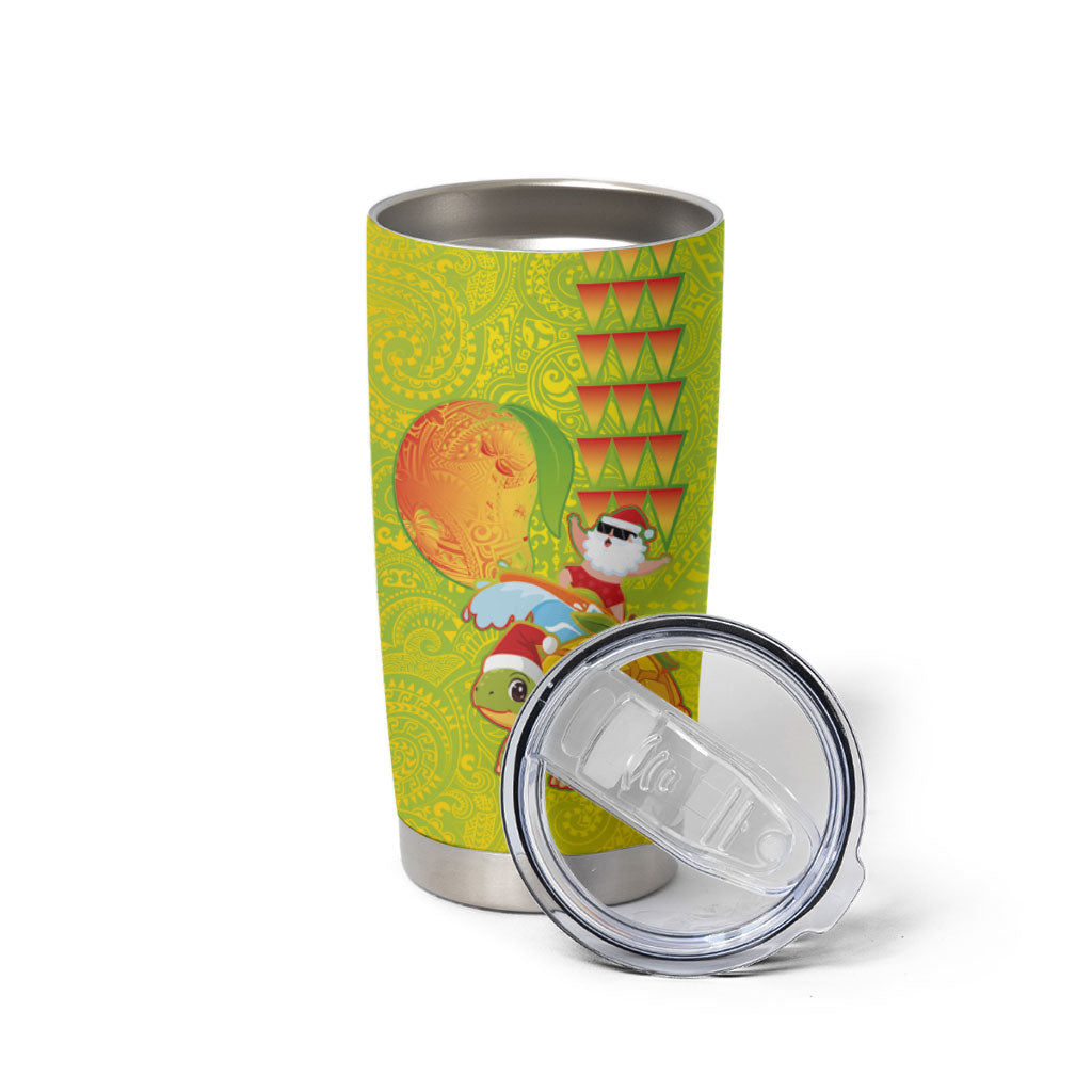 Hawaiian Mango Mele Kalikimaka Tumbler Cup Santa Claus Surfing with Turtle Mango Christmas LT03 - Polynesian Pride