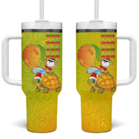 Hawaiian Mango Mele Kalikimaka Tumbler With Handle Santa Claus Surfing with Turtle Mango Christmas LT03 One Size: 40 oz Multicolor - Polynesian Pride