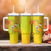 Hawaiian Mango Mele Kalikimaka Tumbler With Handle Santa Claus Surfing with Turtle Mango Christmas LT03 - Polynesian Pride