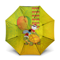 Hawaiian Mango Mele Kalikimaka Umbrella Santa Claus Surfing with Turtle Mango Christmas LT03 One Size Folded 11.42 inch Opened Diameter 37.4 inch Multicolor - Polynesian Pride