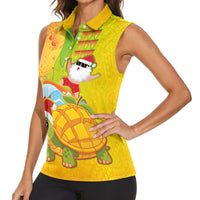 Hawaiian Mango Mele Kalikimaka Women Sleeveless Polo Shirt Santa Claus Surfing with Turtle Mango Christmas LT03 - Polynesian Pride