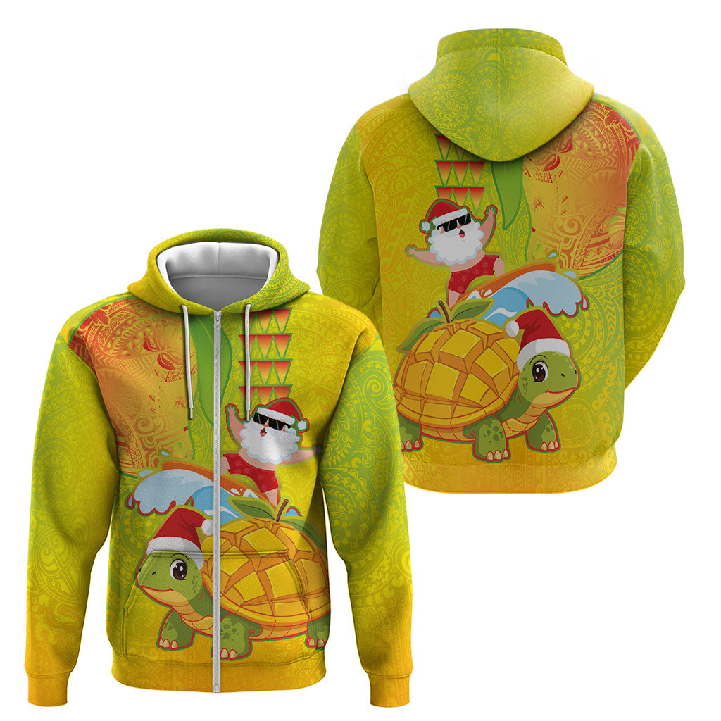 Hawaiian Mango Mele Kalikimaka Zip Hoodie Santa Claus Surfing with Turtle Mango Christmas LT03 - Polynesian Pride