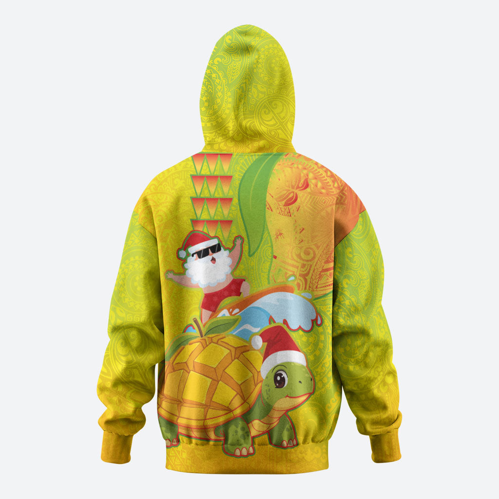 Hawaiian Mango Mele Kalikimaka Zip Hoodie Santa Claus Surfing with Turtle Mango Christmas LT03 - Polynesian Pride
