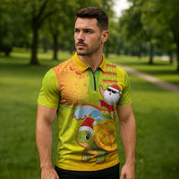 Hawaiian Mango Mele Kalikimaka Zipper Polo Shirt Santa Claus Surfing with Turtle Mango Christmas LT03 - Polynesian Pride