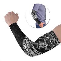 Hawaiian Turtle and Shark Arm Sleeves Kakau Tribal with Polynesian Pattern Black Color LT03 Set of 2 Black - Polynesian Pride