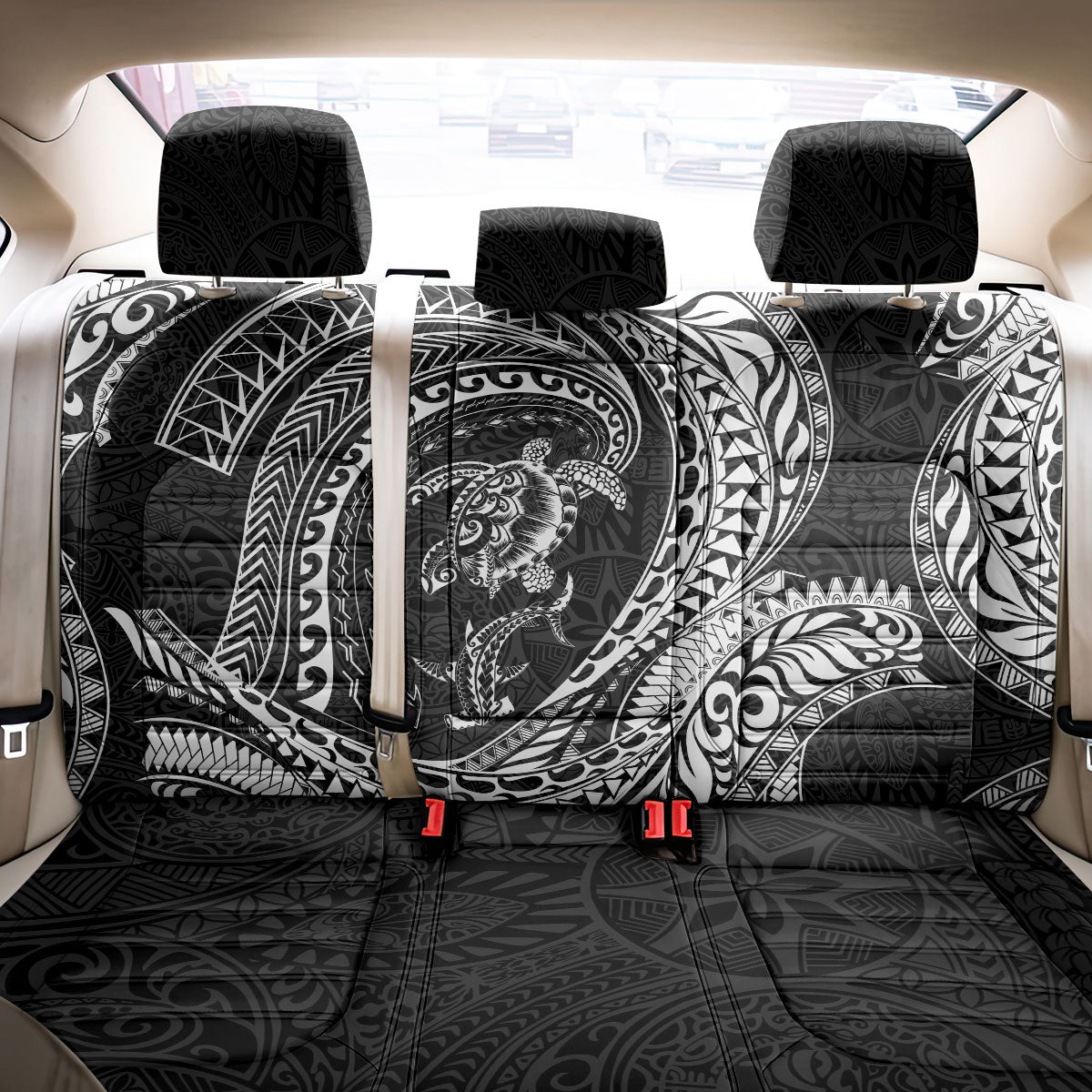 Hawaiian Turtle and Shark Back Car Seat Cover Kakau Tribal with Polynesian Pattern Black Color LT03 - Polynesian Pride