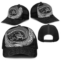 Hawaiian Turtle and Shark Baseball Net Cap Kakau Tribal with Polynesian Pattern Black Color LT03 - Polynesian Pride