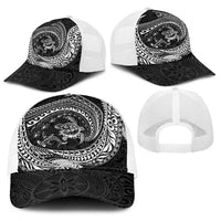 Hawaiian Turtle and Shark Baseball Net Cap Kakau Tribal with Polynesian Pattern Black Color LT03 - Polynesian Pride