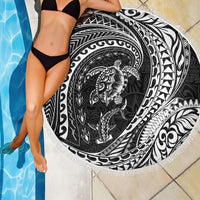 Hawaiian Turtle and Shark Beach Blanket Kakau Tribal with Polynesian Pattern Black Color LT03 - Polynesian Pride