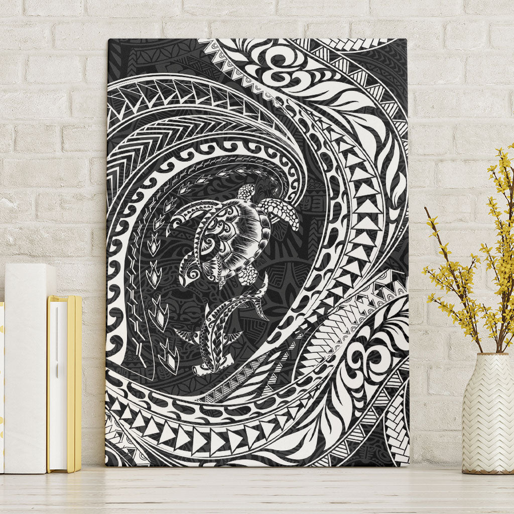 Hawaiian Turtle and Shark Canvas Wall Art Kakau Tribal with Polynesian Pattern Black Color LT03 Without Frame Black - Polynesian Pride