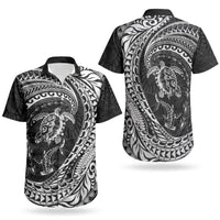 Hawaiian Turtle and Shark Couples Matching Off The Shoulder Long Sleeve Dress and Hawaiian Shirt Kakau Tribal with Polynesian Pattern Black Color LT03 - Polynesian Pride