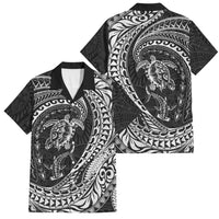 Hawaiian Turtle and Shark Family Matching Mermaid Dress and Hawaiian Shirt Kakau Tribal with Polynesian Pattern Black Color LT03 Dad's Shirt - Short Sleeve Black - Polynesian Pride