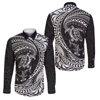 Hawaiian Turtle and Shark Family Matching Mermaid Dress and Hawaiian Shirt Kakau Tribal with Polynesian Pattern Black Color LT03 Dad's Shirt - Long Sleeve Black - Polynesian Pride