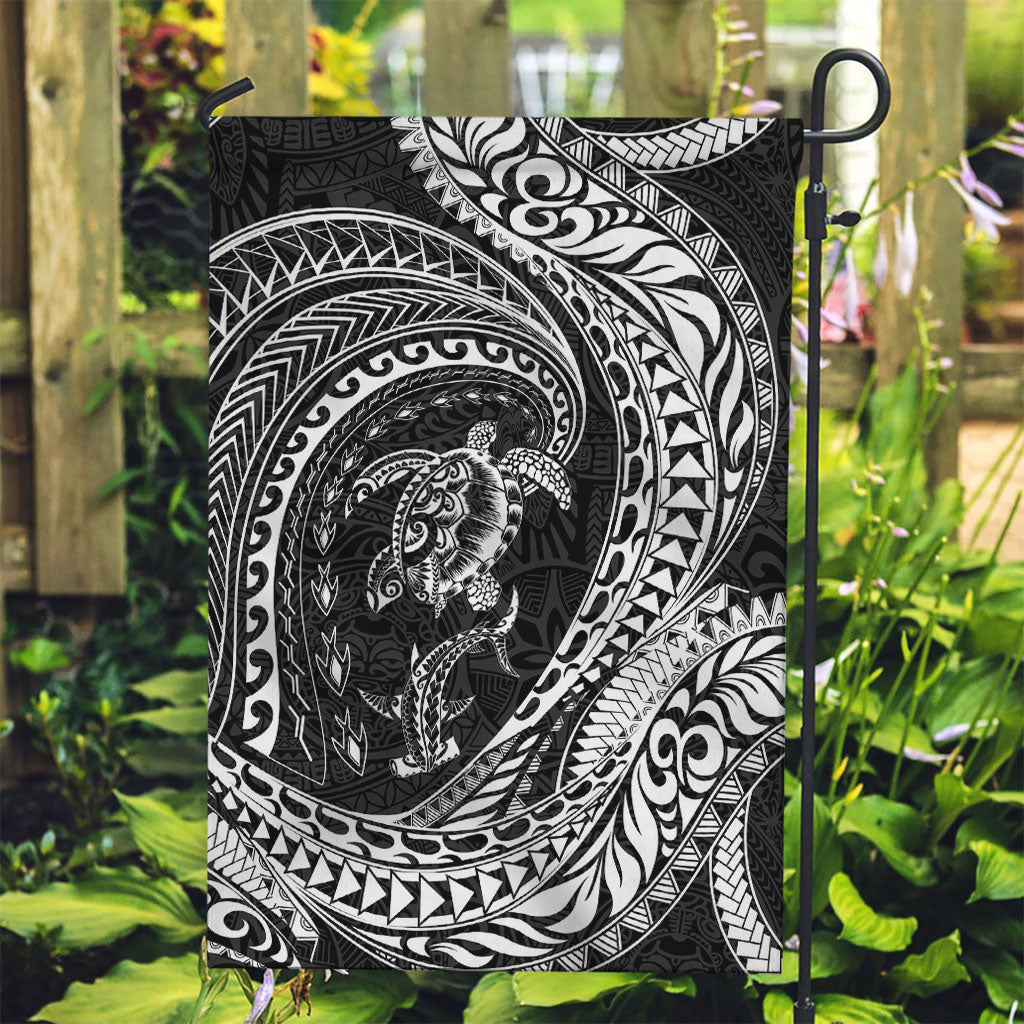 Hawaiian Turtle and Shark Garden Flag Kakau Tribal with Polynesian Pattern Black Color LT03 Garden Flag Black - Polynesian Pride