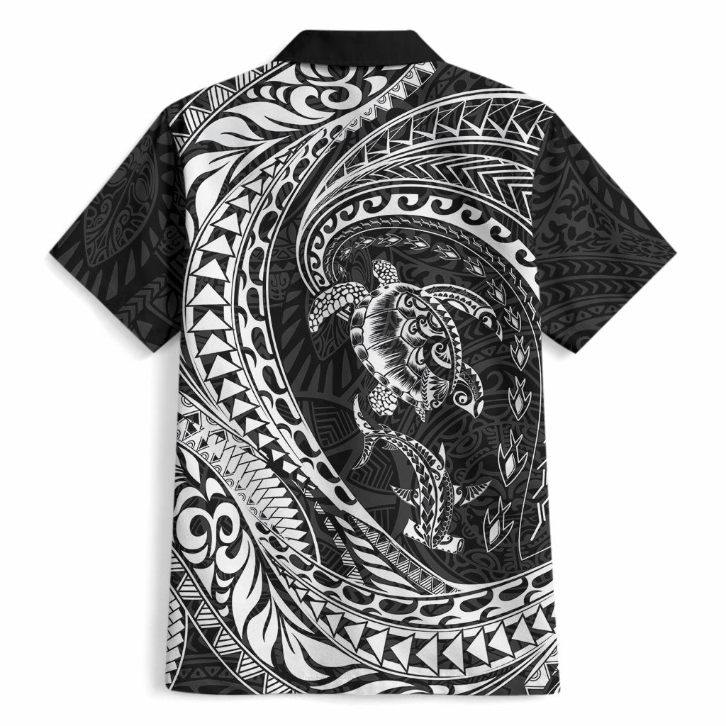 Hawaiian Turtle and Shark Hawaiian Shirt Kakau Tribal with Polynesian Pattern Black Color LT03 - Polynesian Pride