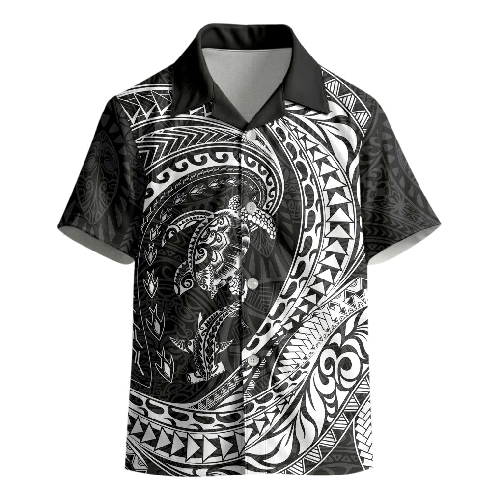 Hawaiian Turtle and Shark Kid Hawaiian Shirt Kakau Tribal with Polynesian Pattern Black Color LT03 - Polynesian Pride