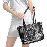Hawaiian Turtle and Shark Leather Tote Bag Kakau Tribal with Polynesian Pattern Black Color LT03 - Polynesian Pride