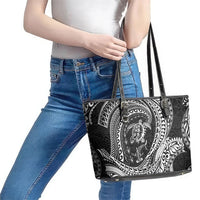 Hawaiian Turtle and Shark Leather Tote Bag Kakau Tribal with Polynesian Pattern Black Color LT03 - Polynesian Pride