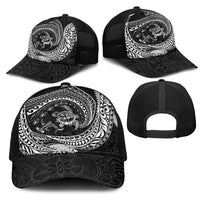 Hawaiian Turtle and Shark Mesh Trucker Cap Kakau Tribal with Polynesian Pattern Black Color LT03 - Polynesian Pride