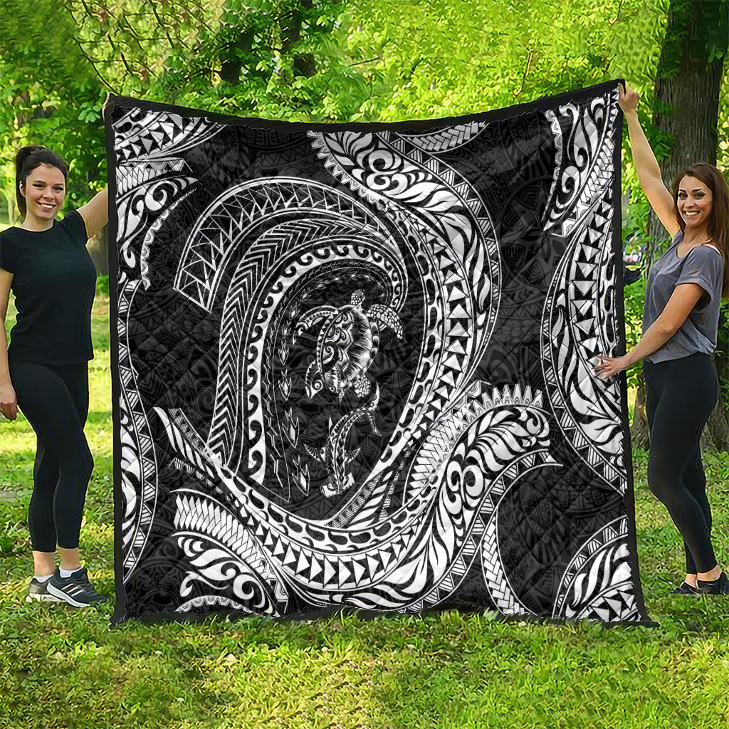 Hawaiian Turtle and Shark Quilt Kakau Tribal with Polynesian Pattern Black Color LT03 - Polynesian Pride