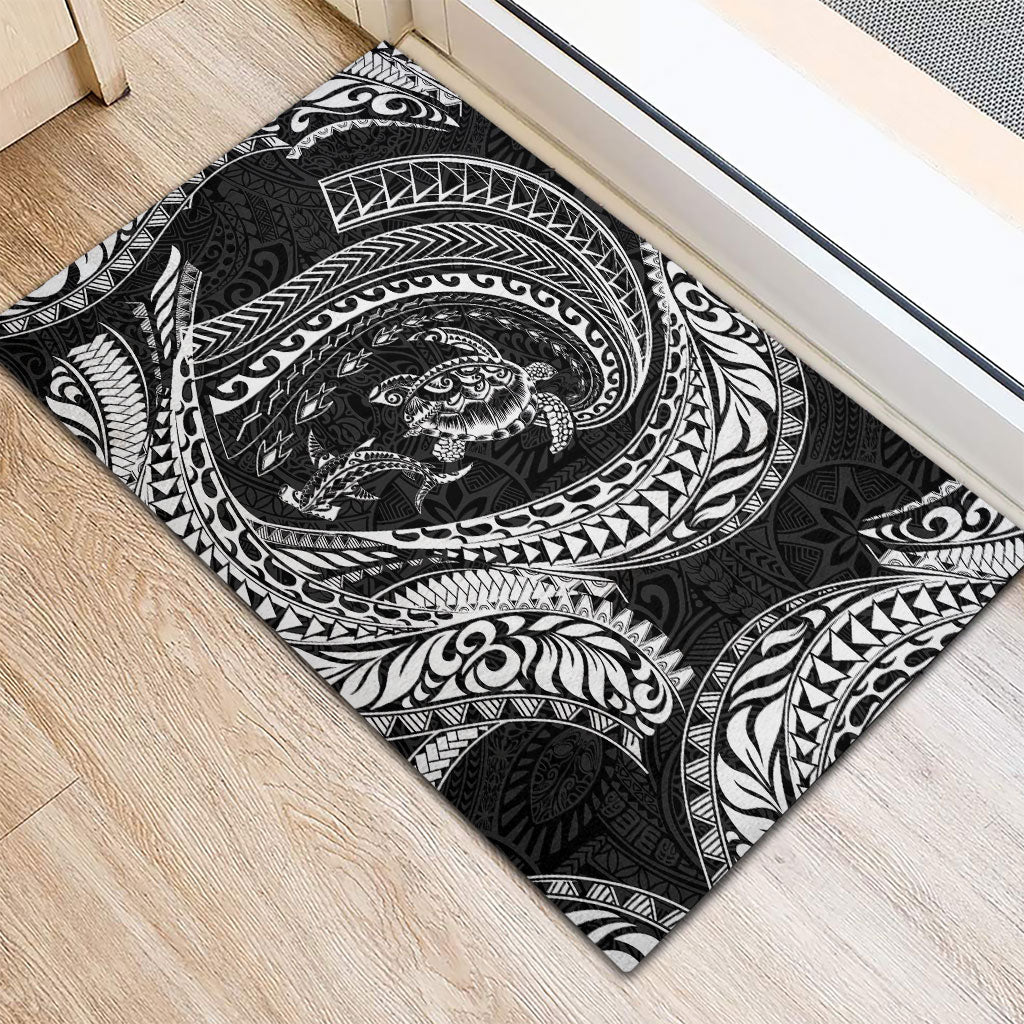 Hawaiian Turtle and Shark Rubber Doormat Kakau Tribal with Polynesian Pattern Black Color LT03 - Polynesian Pride