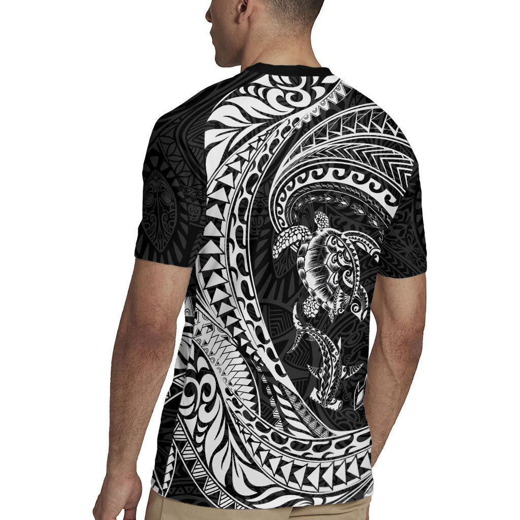 Hawaiian Turtle and Shark Rugby Jersey Kakau Tribal with Polynesian Pattern Black Color LT03 - Polynesian Pride