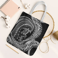 Hawaiian Turtle and Shark Tote Bag Kakau Tribal with Polynesian Pattern Black Color LT03 White Strap One Size Black - Polynesian Pride