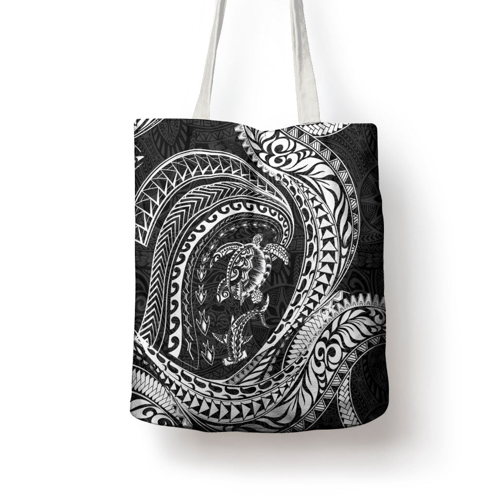 Hawaiian Turtle and Shark Tote Bag Kakau Tribal with Polynesian Pattern Black Color LT03 - Polynesian Pride