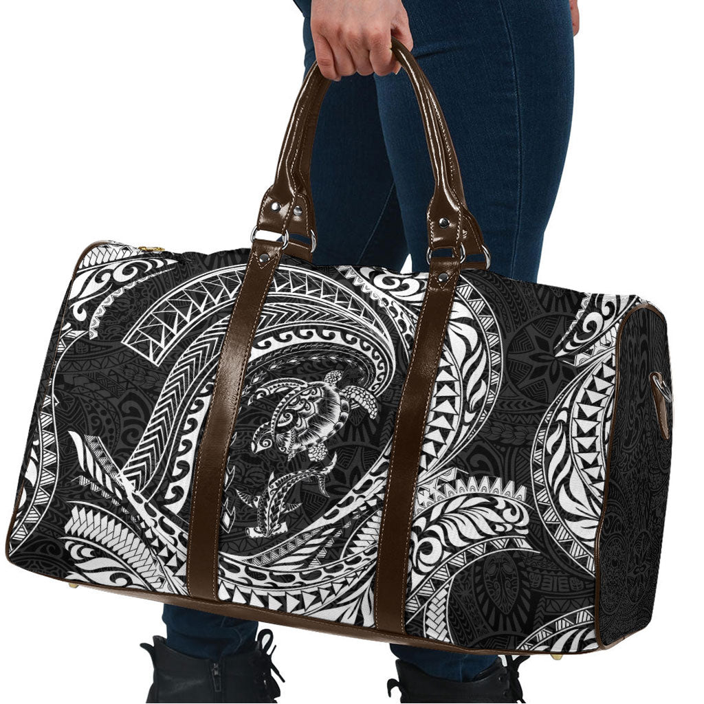 Hawaiian Turtle and Shark Travel Bag Kakau Tribal with Polynesian Pattern Black Color LT03 - Polynesian Pride