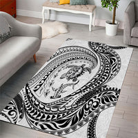 Hawaiian Turtle and Shark Area Rug Kakau Tribal with Polynesian Pattern White Color LT03 - Polynesian Pride