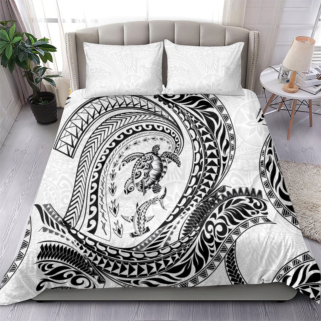 Hawaiian Turtle and Shark Bedding Set Kakau Tribal with Polynesian Pattern White Color LT03 - Polynesian Pride