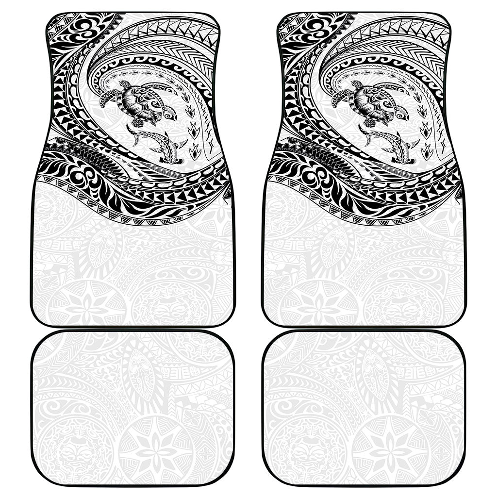 Hawaiian Turtle and Shark Car Mats Kakau Tribal with Polynesian Pattern White Color LT03 - Polynesian Pride