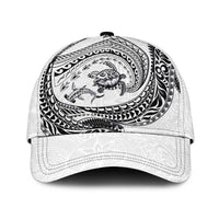 Hawaiian Turtle and Shark Classic Cap Kakau Tribal with Polynesian Pattern White Color LT03 Universal Fit White - Polynesian Pride
