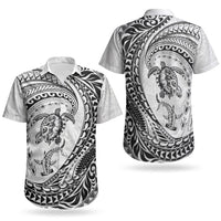 Hawaiian Turtle and Shark Couples Matching Tank Maxi Dress and Hawaiian Shirt Kakau Tribal with Polynesian Pattern White Color LT03 - Polynesian Pride
