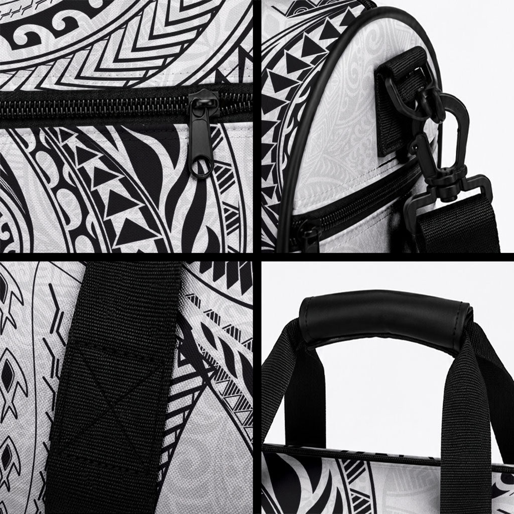 Hawaiian Turtle and Shark Duffle Bag Kakau Tribal with Polynesian Pattern White Color
