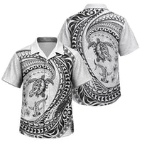Hawaiian Turtle and Shark Family Matching Off Shoulder Short Dress and Hawaiian Shirt Kakau Tribal with Polynesian Pattern White Color LT03 Son's Shirt White - Polynesian Pride