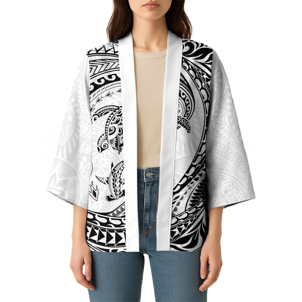 Hawaiian Turtle and Shark Kimono Kakau Tribal with Polynesian Pattern White Color LT03 - Polynesian Pride