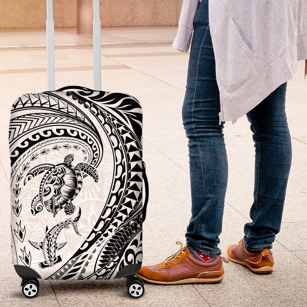 Hawaiian Turtle and Shark Luggage Cover Kakau Tribal with Polynesian Pattern White Color LT03 White - Polynesian Pride