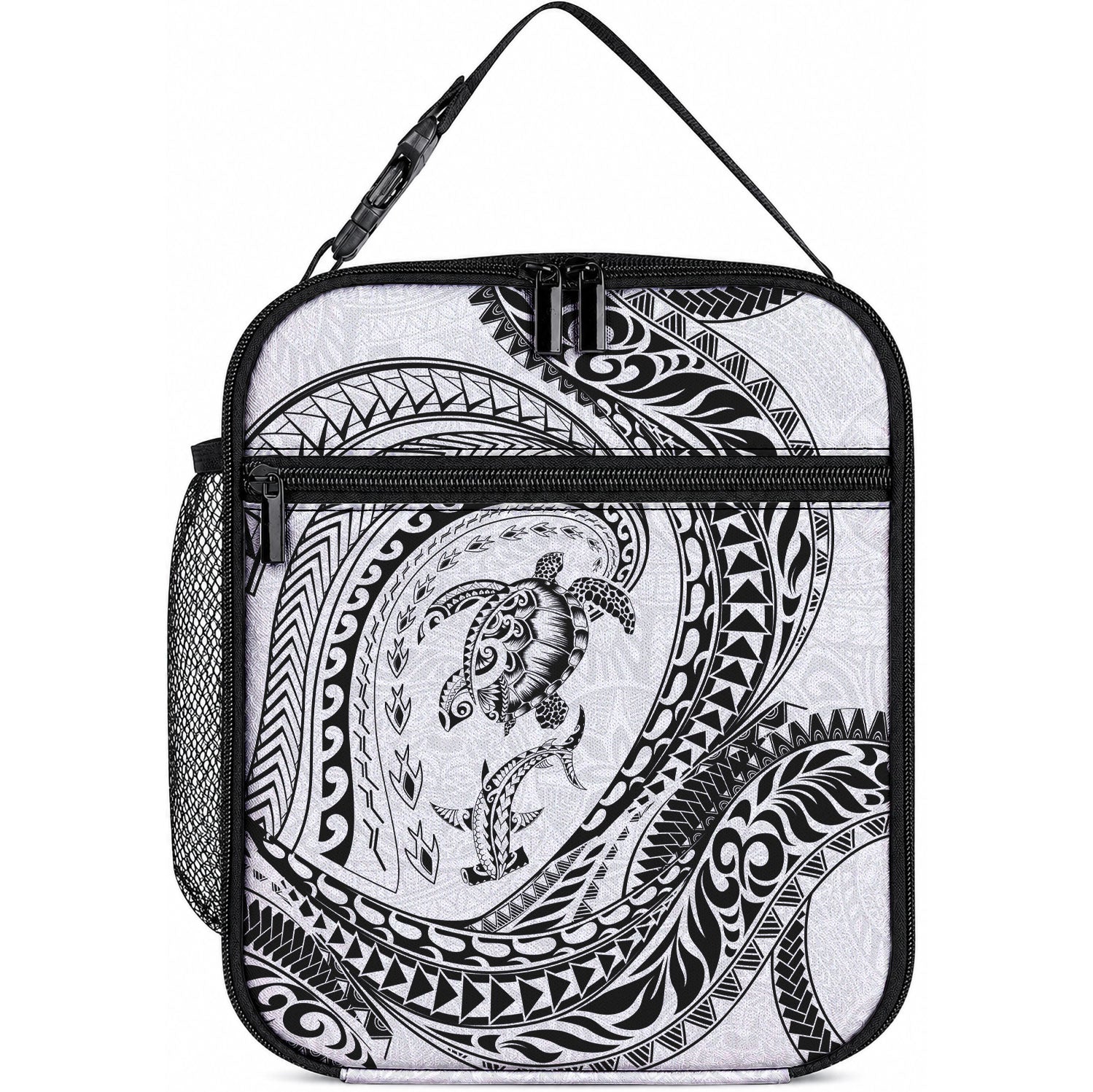 Hawaiian Turtle and Shark Lunch Bag Kakau Tribal with Polynesian Pattern White Color
