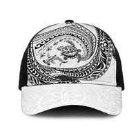 Hawaiian Turtle and Shark Mesh Trucker Cap Kakau Tribal with Polynesian Pattern White Color LT03 One Size Black White - Polynesian Pride
