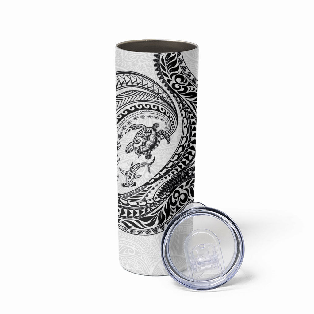 Hawaiian Turtle and Shark Skinny Tumbler Kakau Tribal with Polynesian Pattern White Color LT03 - Polynesian Pride