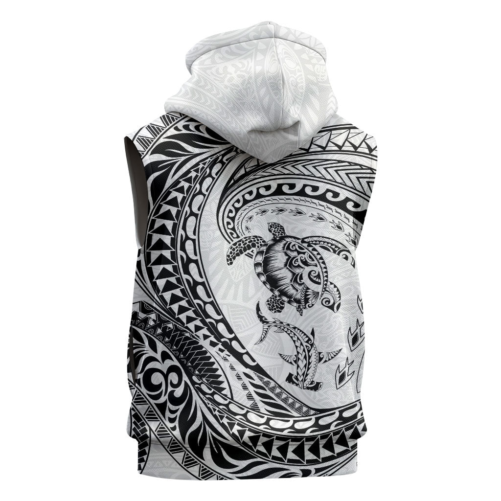 Hawaiian Turtle and Shark Sleeveless Hoodie Kakau Tribal with Polynesian Pattern White Color LT03 - Polynesian Pride