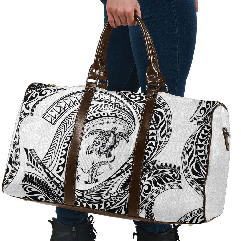 Hawaiian Turtle and Shark Travel Bag Kakau Tribal with Polynesian Pattern White Color LT03 - Polynesian Pride
