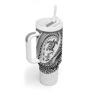 Hawaiian Turtle and Shark Tumbler With Handle Kakau Tribal with Polynesian Pattern White Color LT03 - Polynesian Pride