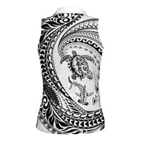 Hawaiian Turtle and Shark Women Sleeveless Polo Shirt Kakau Tribal with Polynesian Pattern White Color LT03 - Polynesian Pride