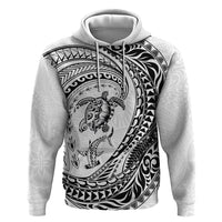 Hawaiian Turtle and Shark Zip Hoodie Kakau Tribal with Polynesian Pattern White Color LT03 Pullover Hoodie White - Polynesian Pride