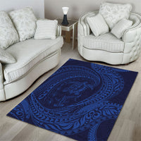 Hawaiian Turtle and Shark Area Rug Kakau Tribal with Polynesian Pattern Blue Color LT03 - Polynesian Pride